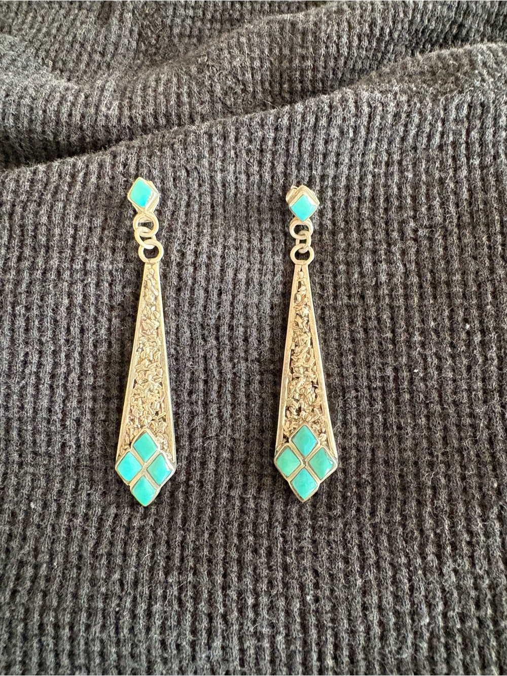 Silver-Turquoise Drop Earrings with Enamel Accents - Women Jewelry